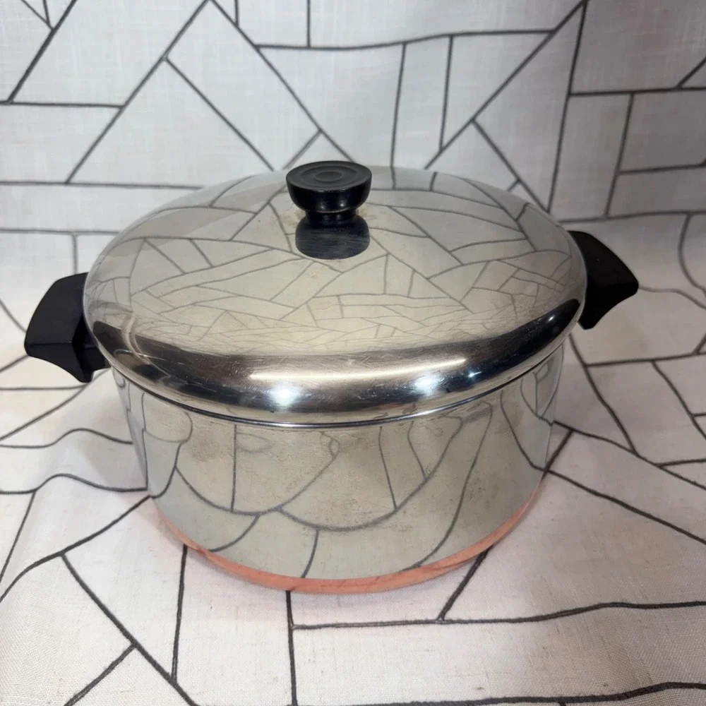 Revere Ware Stock Pot 6 Qt Silver Copper Bottom 1801 Stainless Steel Lid